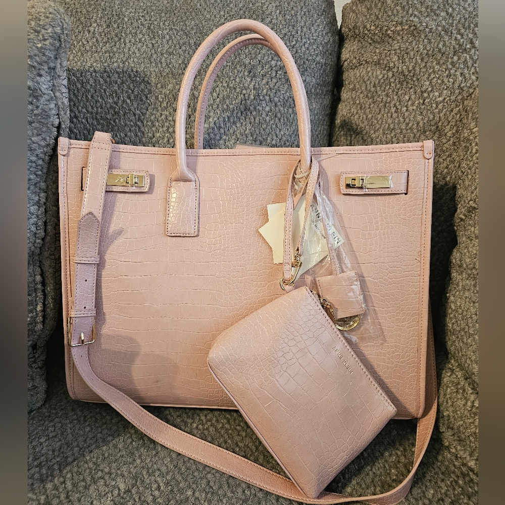 Ann Klein Tall Croc Leather Print Tote (Rare)